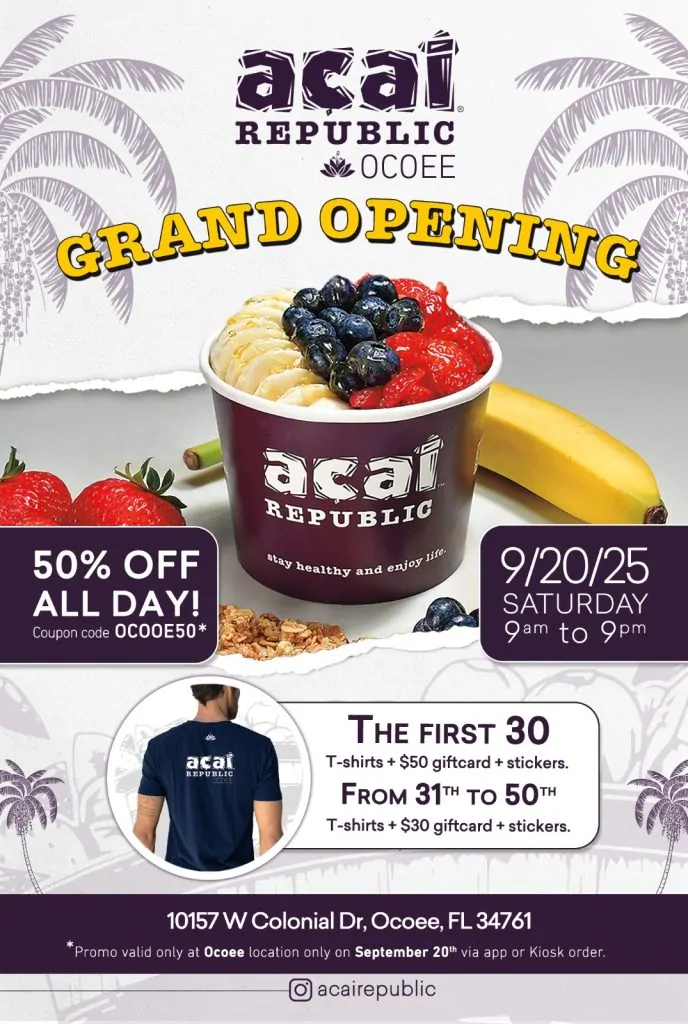 "Açaí Republic comemora inauguração de nova loja em Ocoee, Flórida"